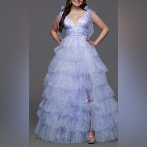 Elegant Lavender Tiered Evening Gown
